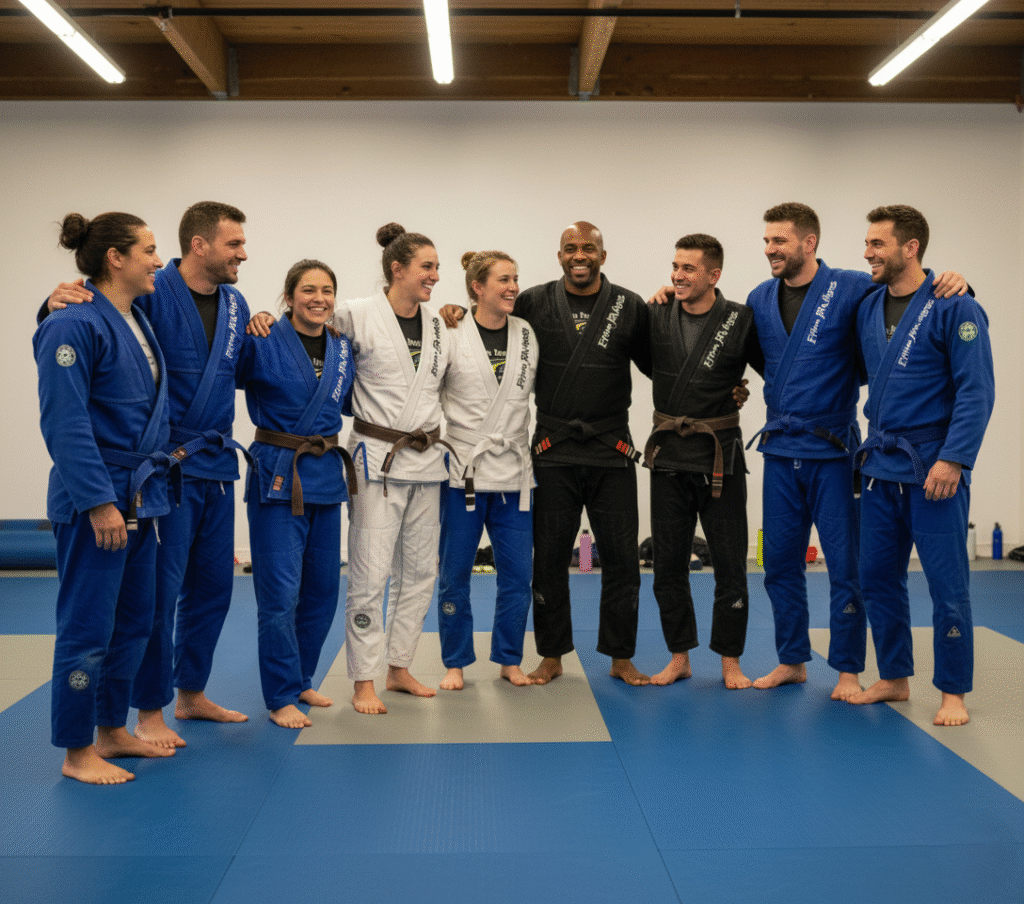 Smiling group of students after class (community focus)