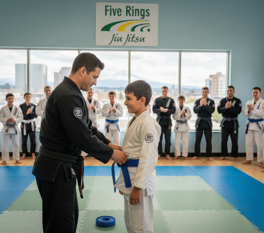 Student Receiving A New Belt During A Promotion Ceremony 1024x904