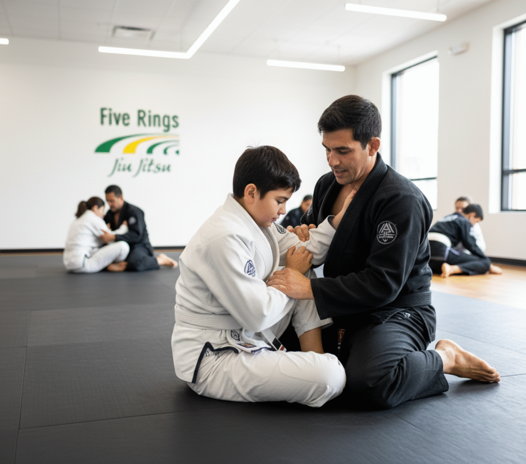 A Beginner Practicing BJJ With An Instructor On The Mat 1024x904