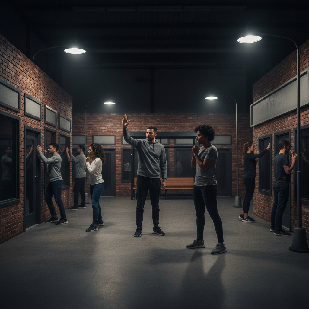 Instructor Demonstrating Awareness Techniques In A Simulated Real Life Setting