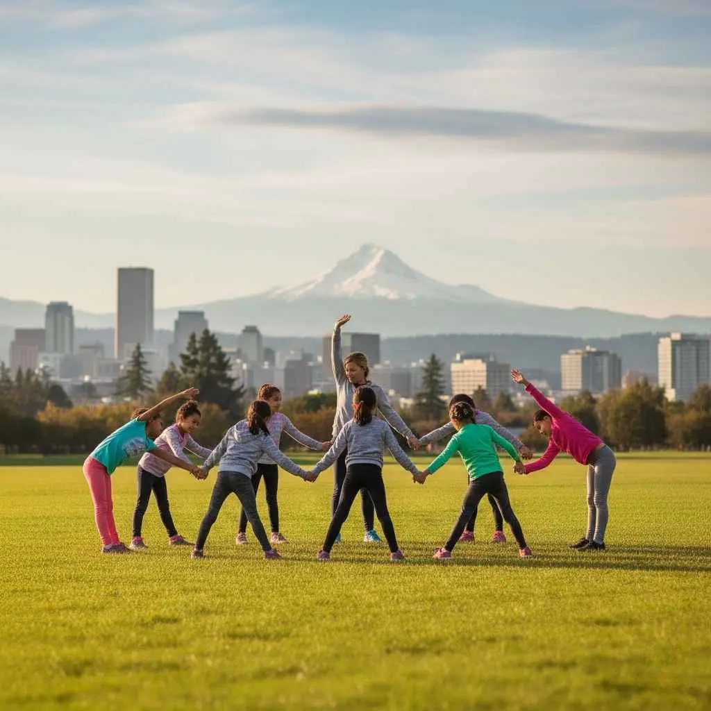 Instructor leading group physical education session for home school students