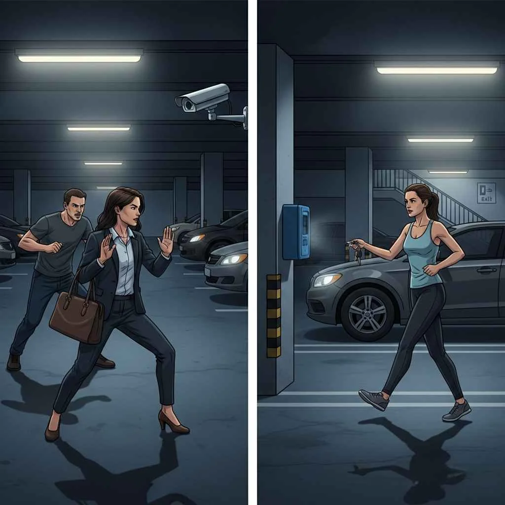 Parking garage safety scenario illustration