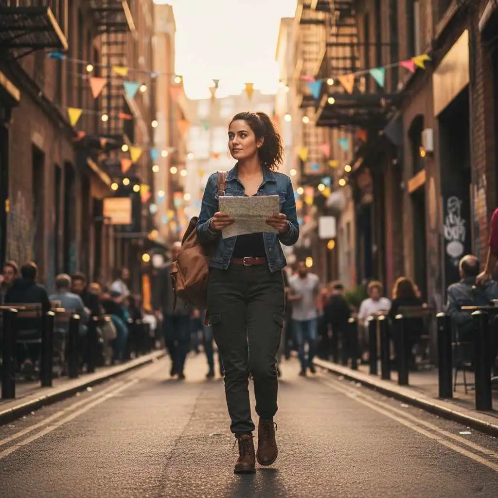 Person confidently walking in an unfamiliar urban area