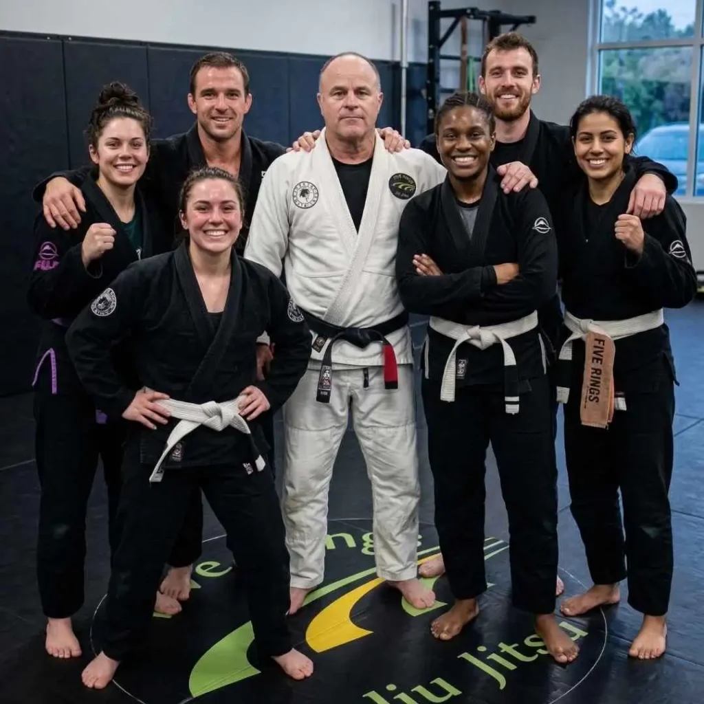 confident students posing after training session.