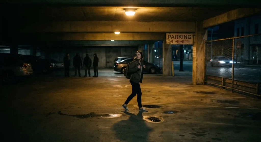 dimly lit parking area to reflect a real-life scenario.