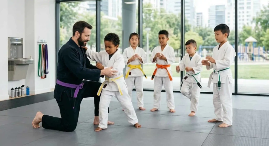 happy kids receiving encouragement after training
