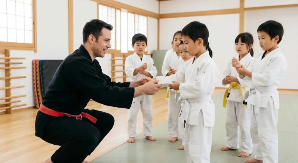 instructor guiding young students