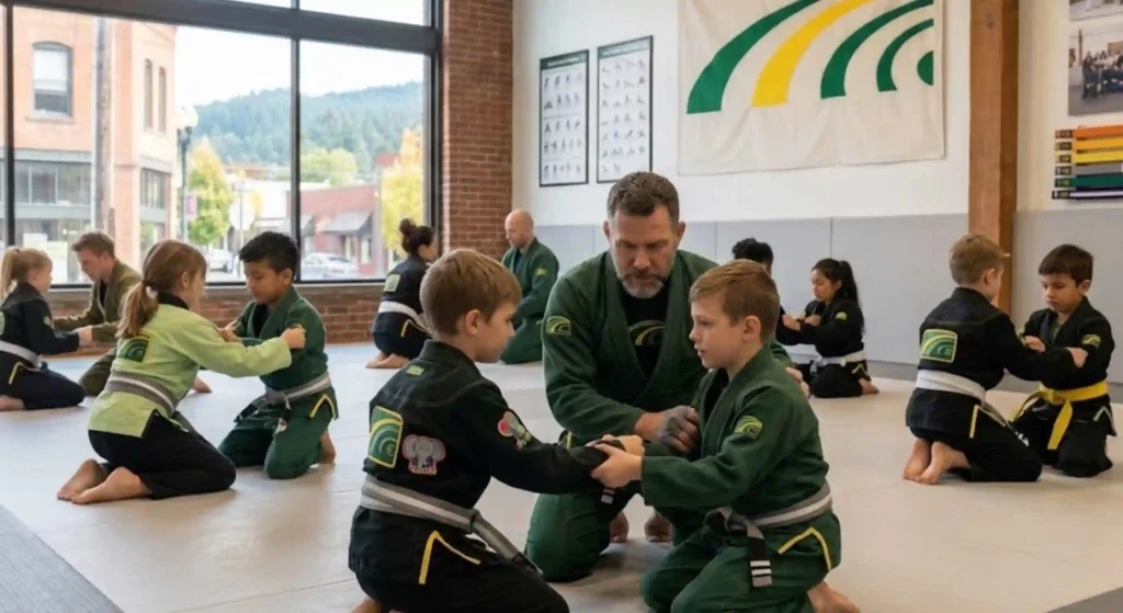 kids jiu jitsu class in action