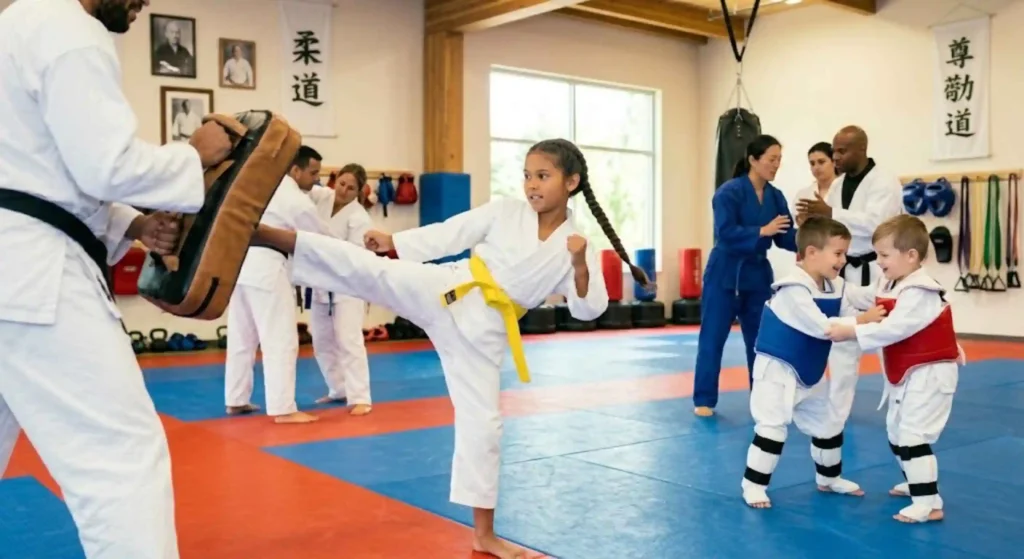 Self-defense training class in Beaverton martial arts academy group session