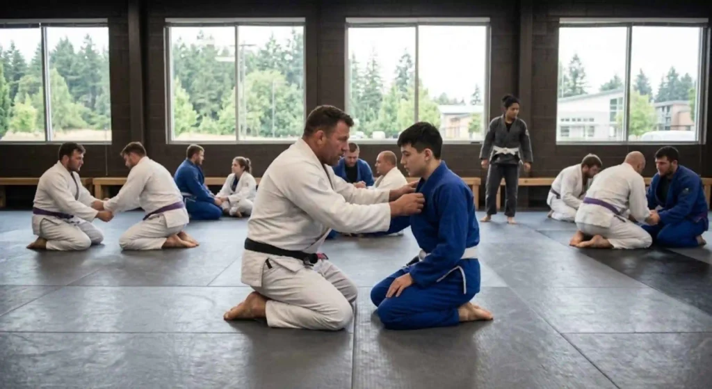 Brazilian Jiu Jitsu instructor teaching beginners near Tigard