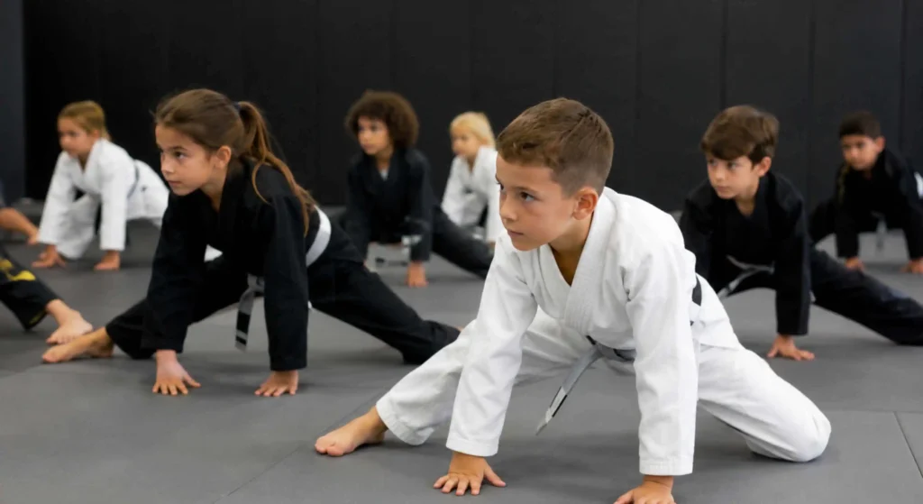 Kids BJJ Classes warming up in Portland martial arts academy