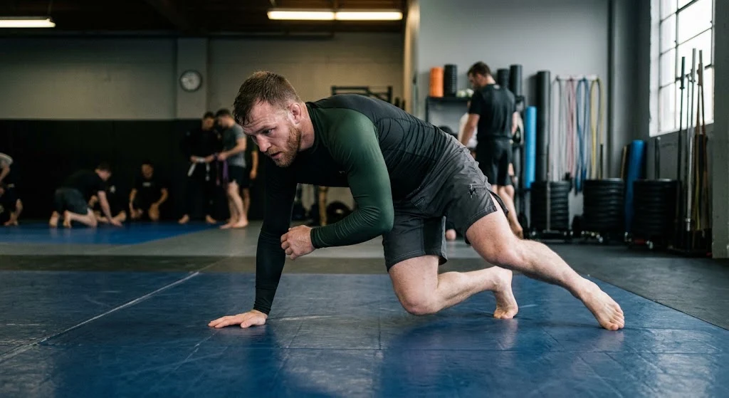 Portland Grappler performing functional strength conditioning before No-Gi Jiu Jitsu training