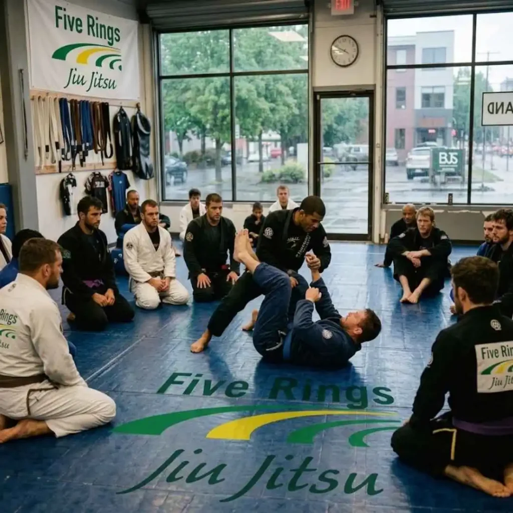 Portland Jiu Jitsu students training together in a professional academy