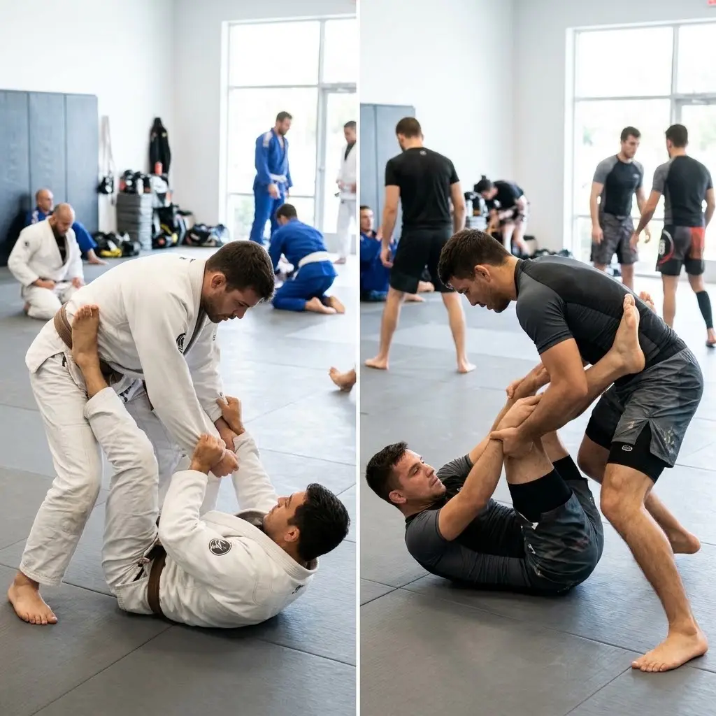 Gi and No-Gi Brazilian Jiu-Jitsu training options at Five Rings Jiu Jitsu in Portland.
